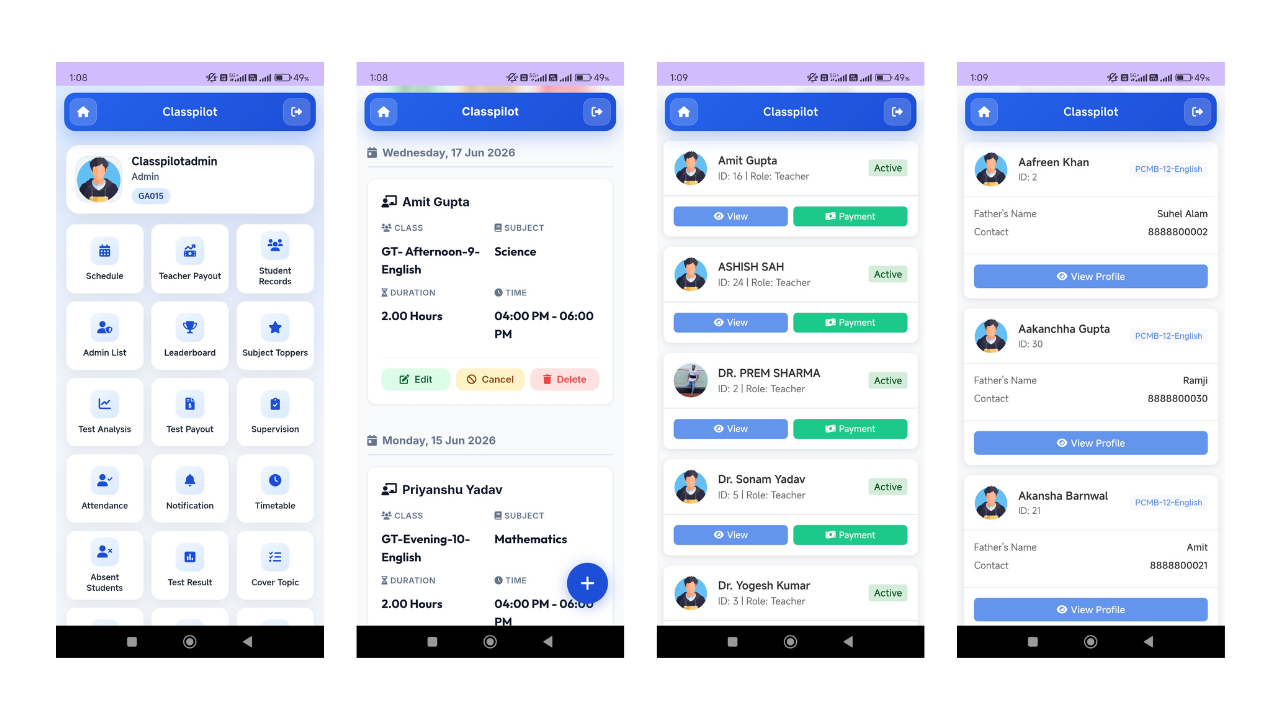 ClassPilot mobile admin app for coaching institute owners